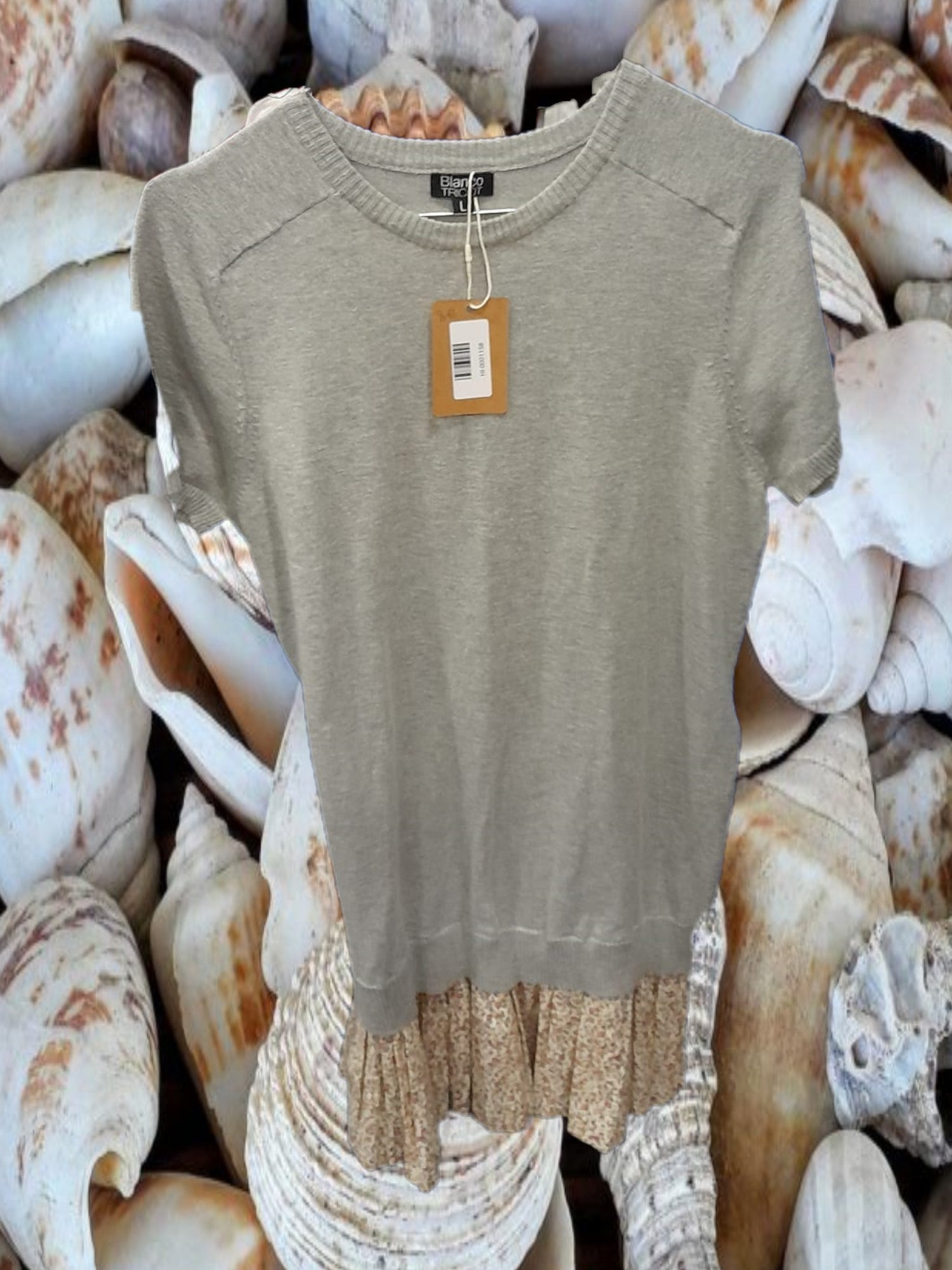 VESTIDO PARTE DE ARRIBA JERSEY MANGA CORTA GRIS Y FALDA CON ESTAMPADO FLORAL