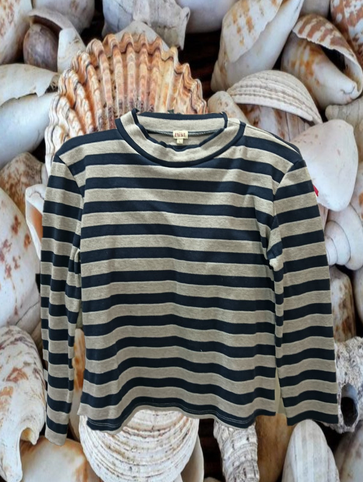 JERSEY MUJER GRIS CON RAYAS AZUL MARINO