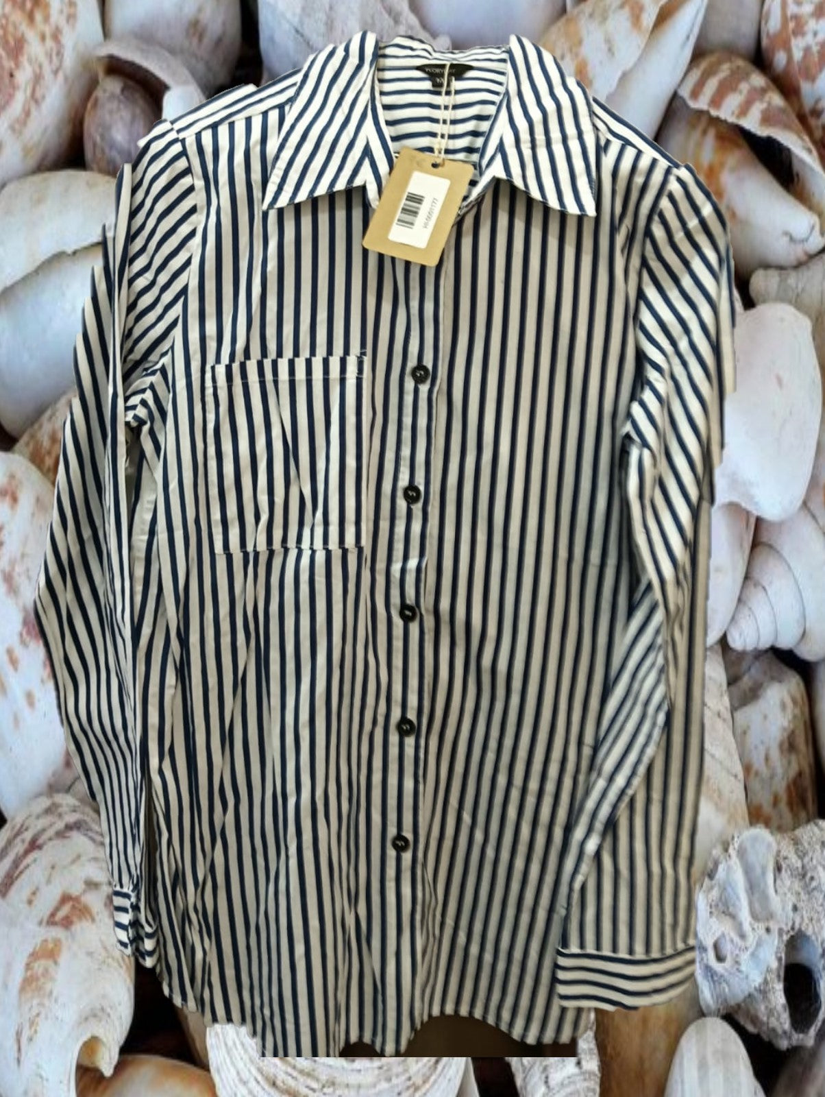 CAMISA MUJER BLANCA CON RAYAS AZULES MANGA LARGA