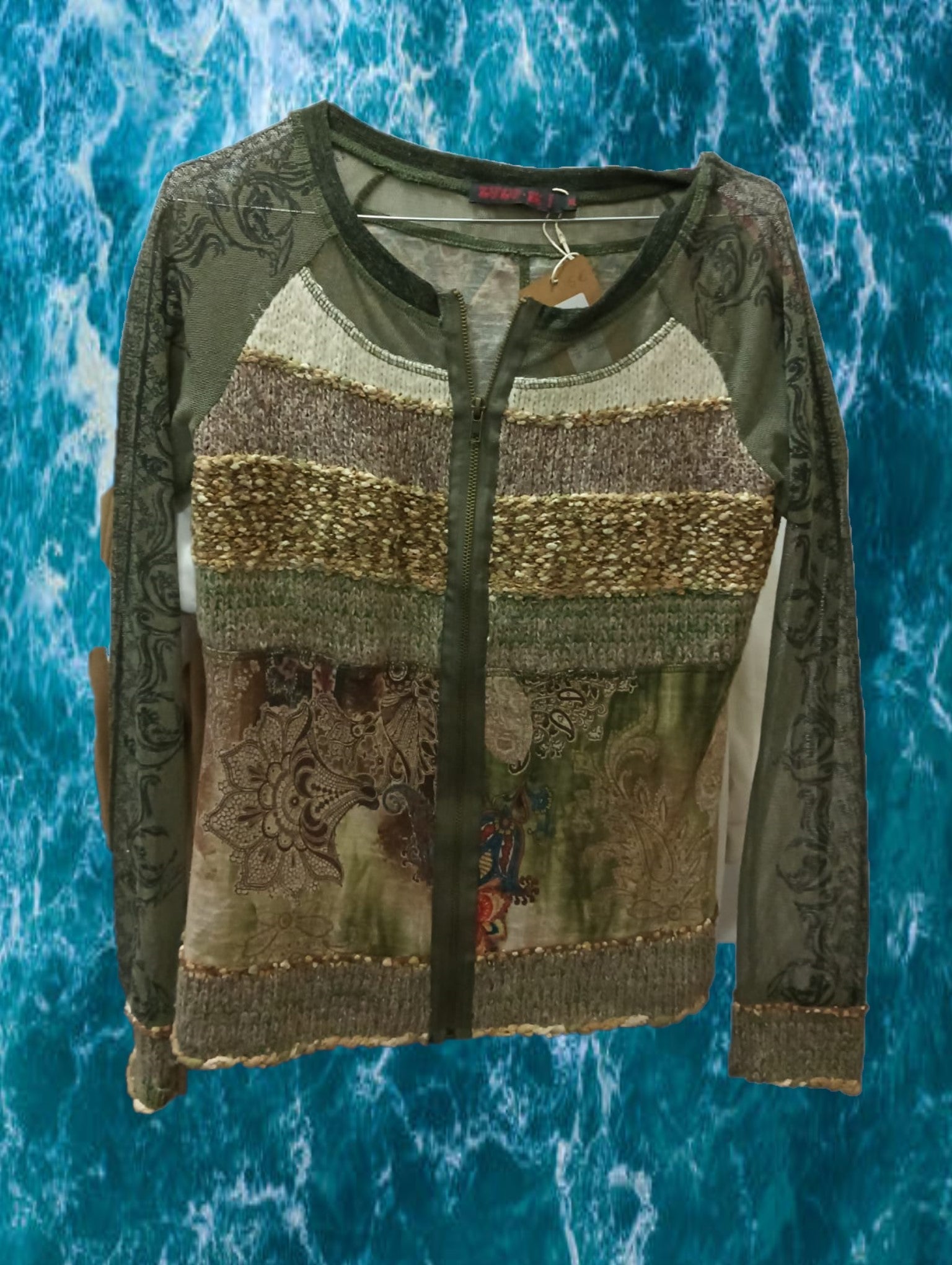 CHAQUETA MUJER VERDE DE PUNTO CON ESTAMPADO