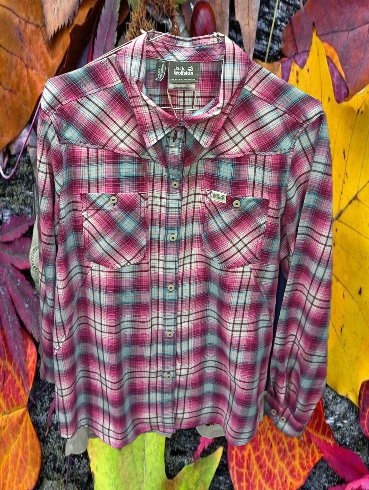 CAMISA MUJER MANGA LARGA ROSA CON CUADROS VARIOS COLORES