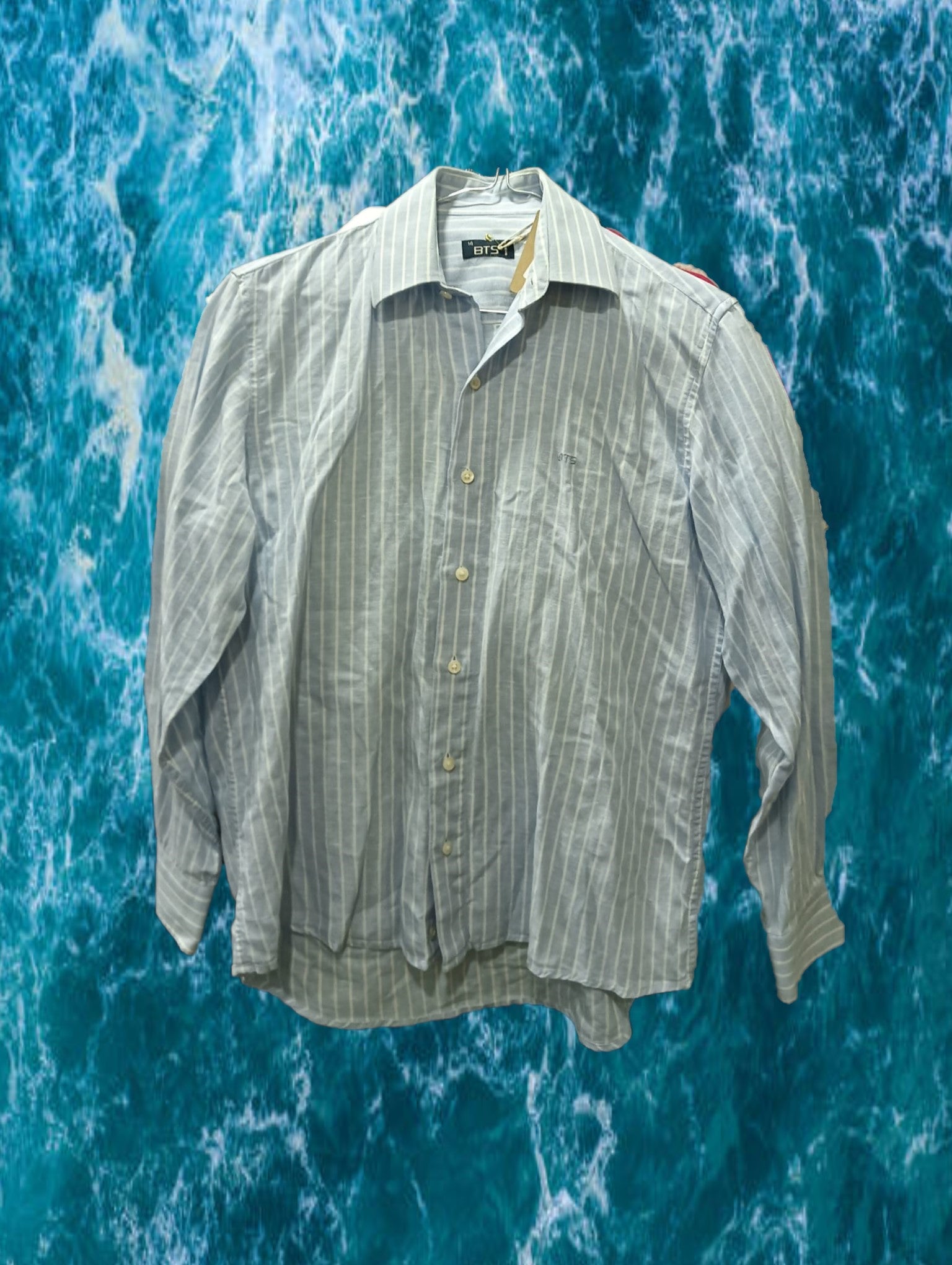 CAMISA NIÑ@ AZUL CON RAYAS BLANCAS MANGA LARGA