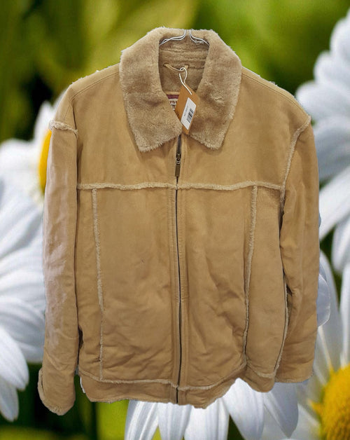 ABRIGO ANTE BEIGE CON PELO INTERIOR Y EN CUELLO