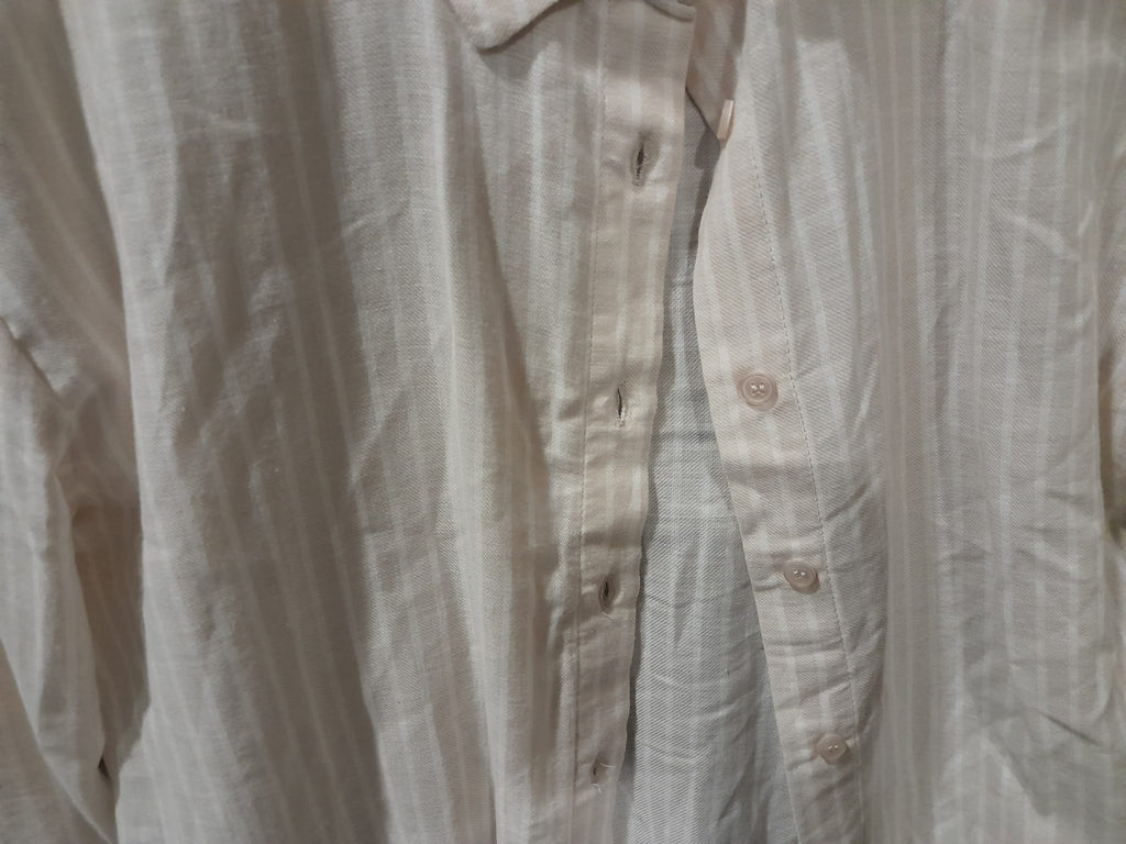 CAMISA MUJER MANGA LARGA BEIGE CON RAYAS BLANCAS