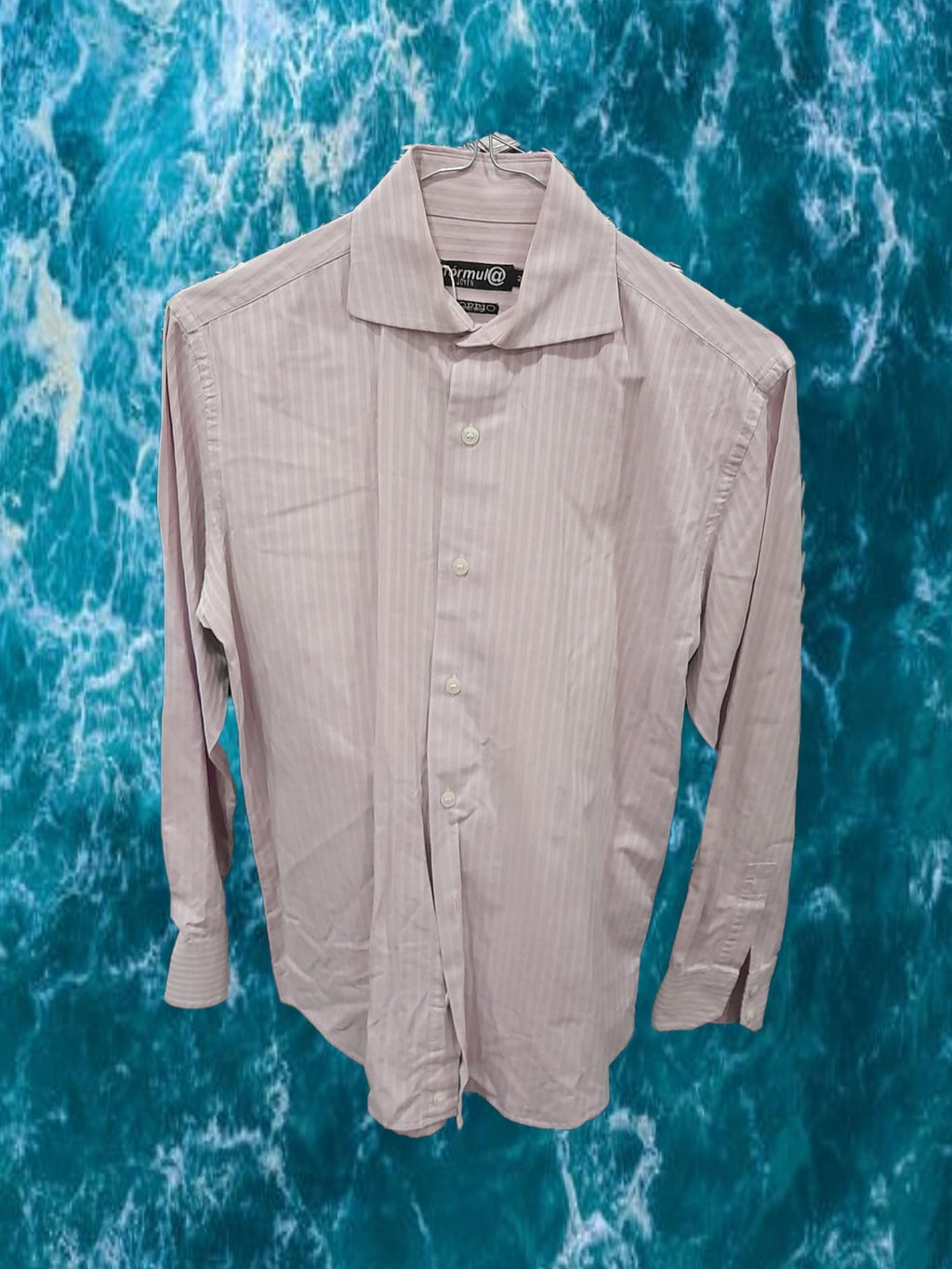 CAMISA HOMBRE MANGA LARGA ROSA CON RAYAS BLANCAS