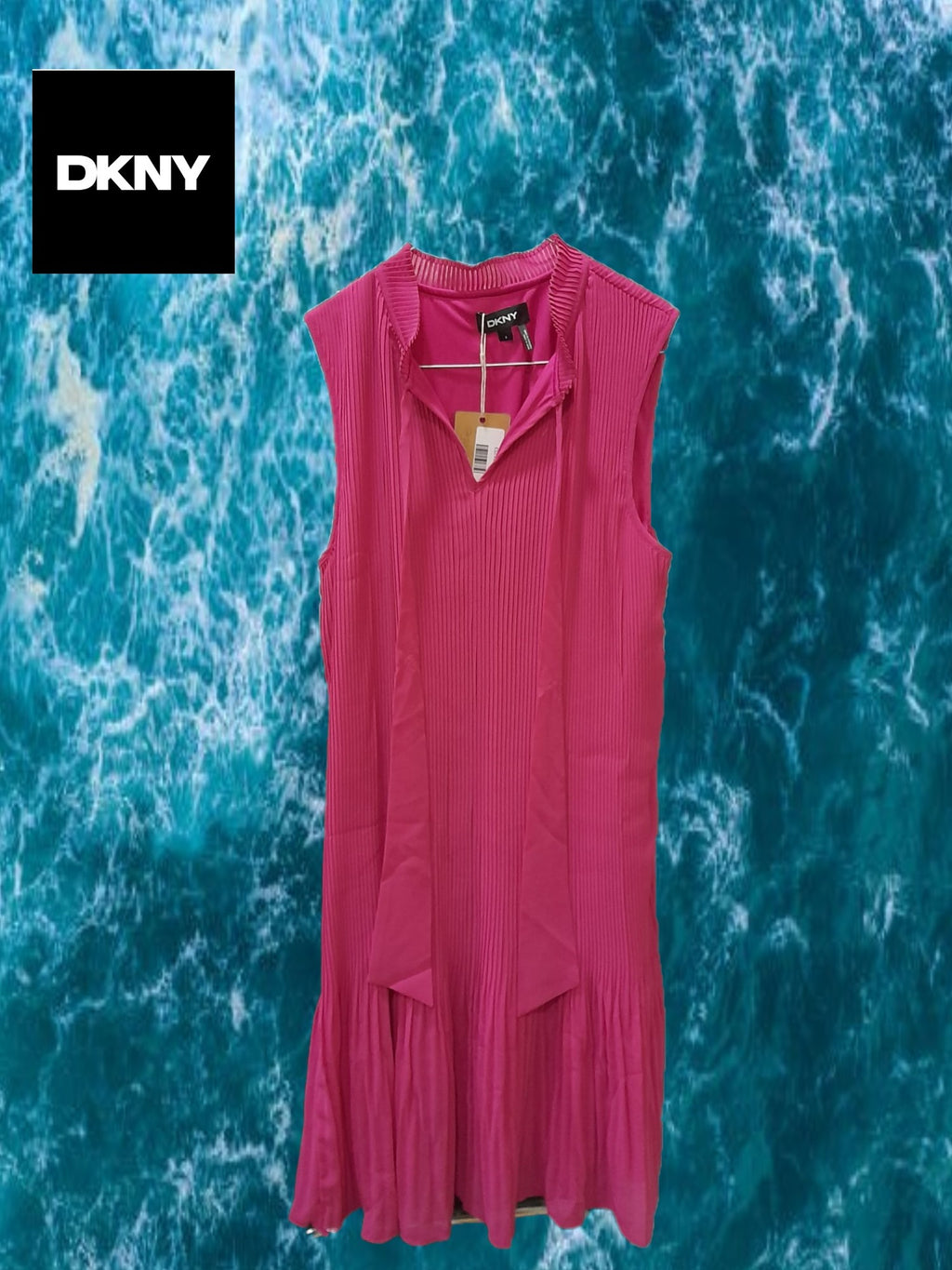 VESTIDO MIDI ROSA FUCSIA PLISADO TIRANTES  DKNY