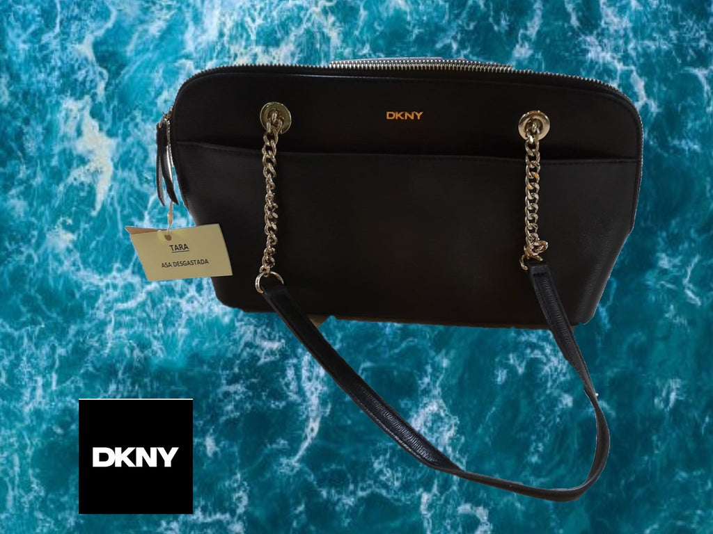 BOLSO NEGRO MEDIANO PIEL DKNY ( TARA ASA DESGASTADA )