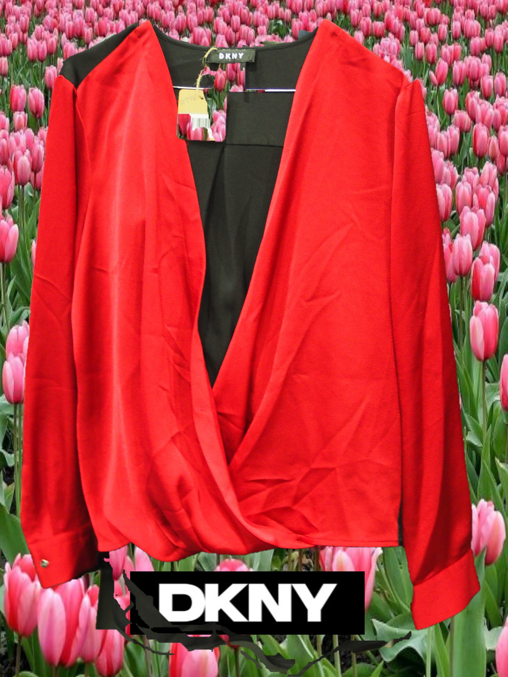 CAMISA MANGA LARGA ROJA Y NEGRA DKNY