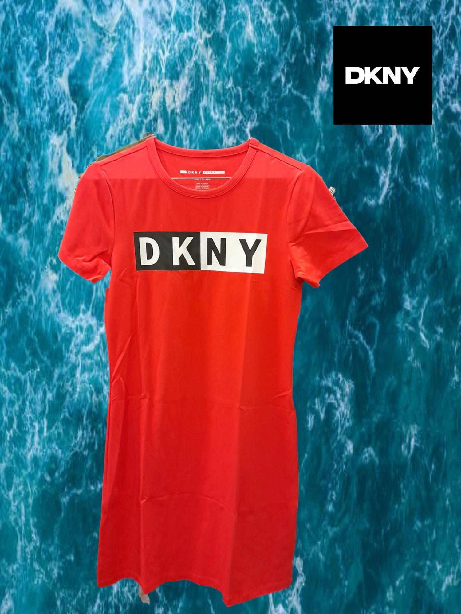 VESTIDO ROJO DEPORTIVO CON LOGO DKNY MANGA CORTA