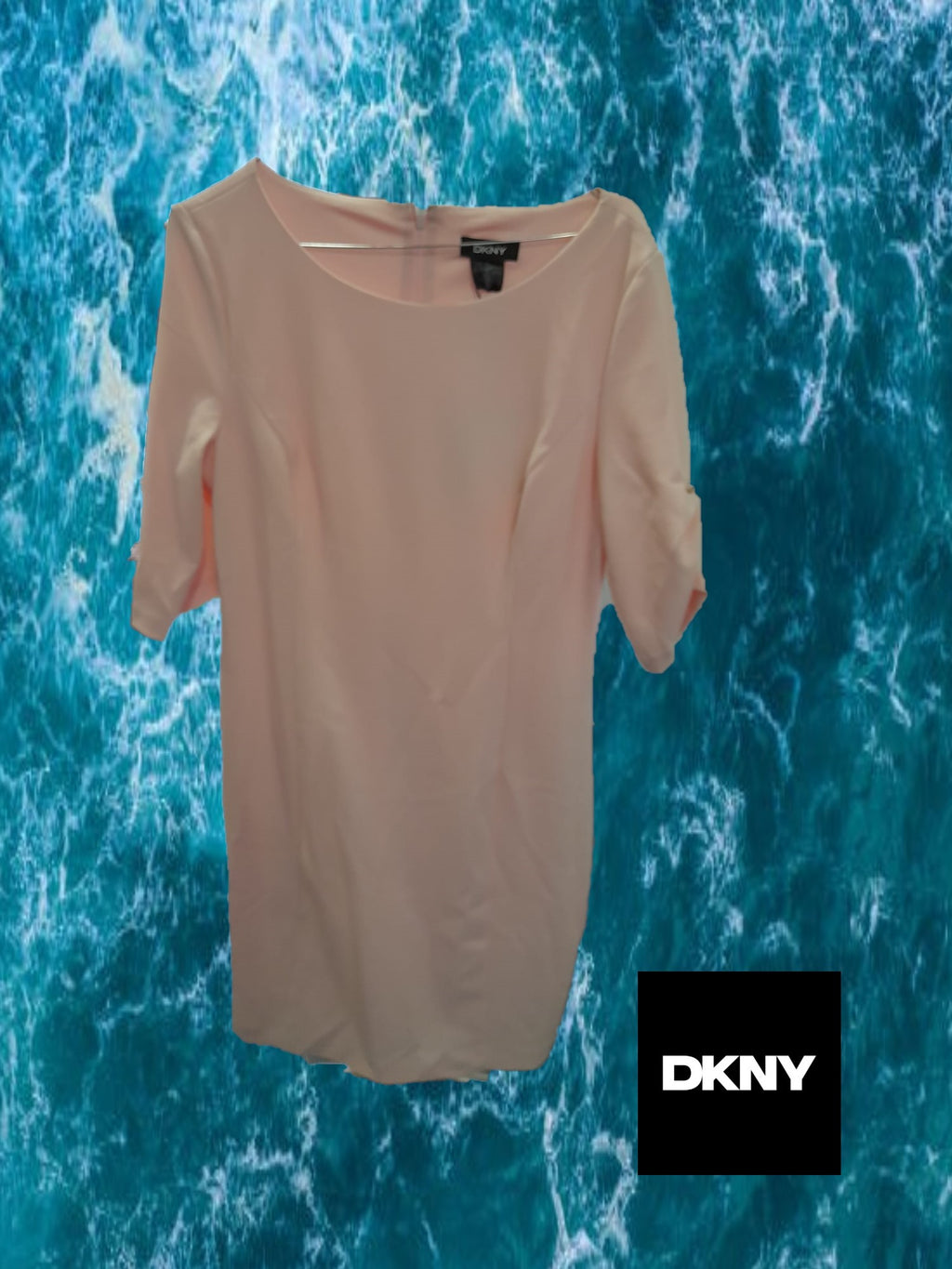 VESTIDO MIDI ROSA PALO CON MANGA FRANCESA DKNY ( TARA FALTAN ADORNOS MANGAS)