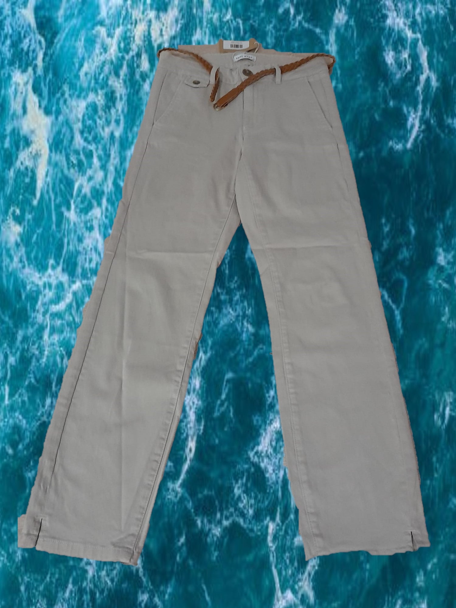 PANTALÓN BEIGE SEÑORA CON DETALLE DE CINTURON