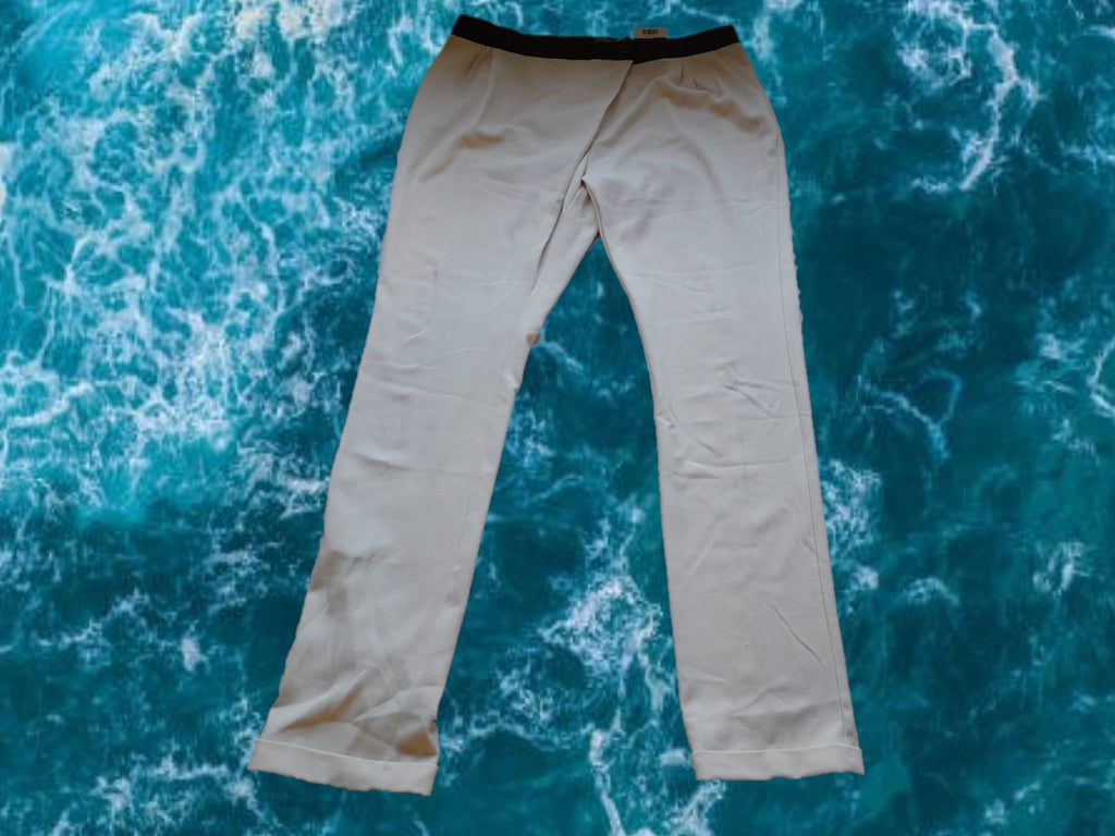 PANTALÓN BEIGE DE VESTIR CON CINTURA NEGRA SEÑORA