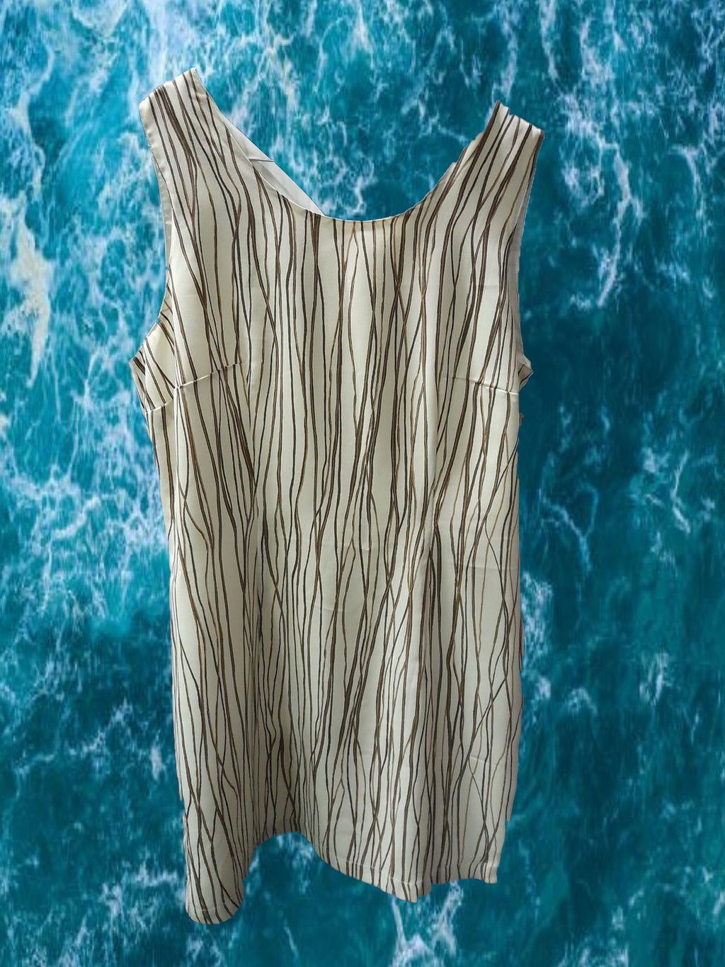 VESTIDO BEIGE CORTO CON RAYAS CON TIRANTES