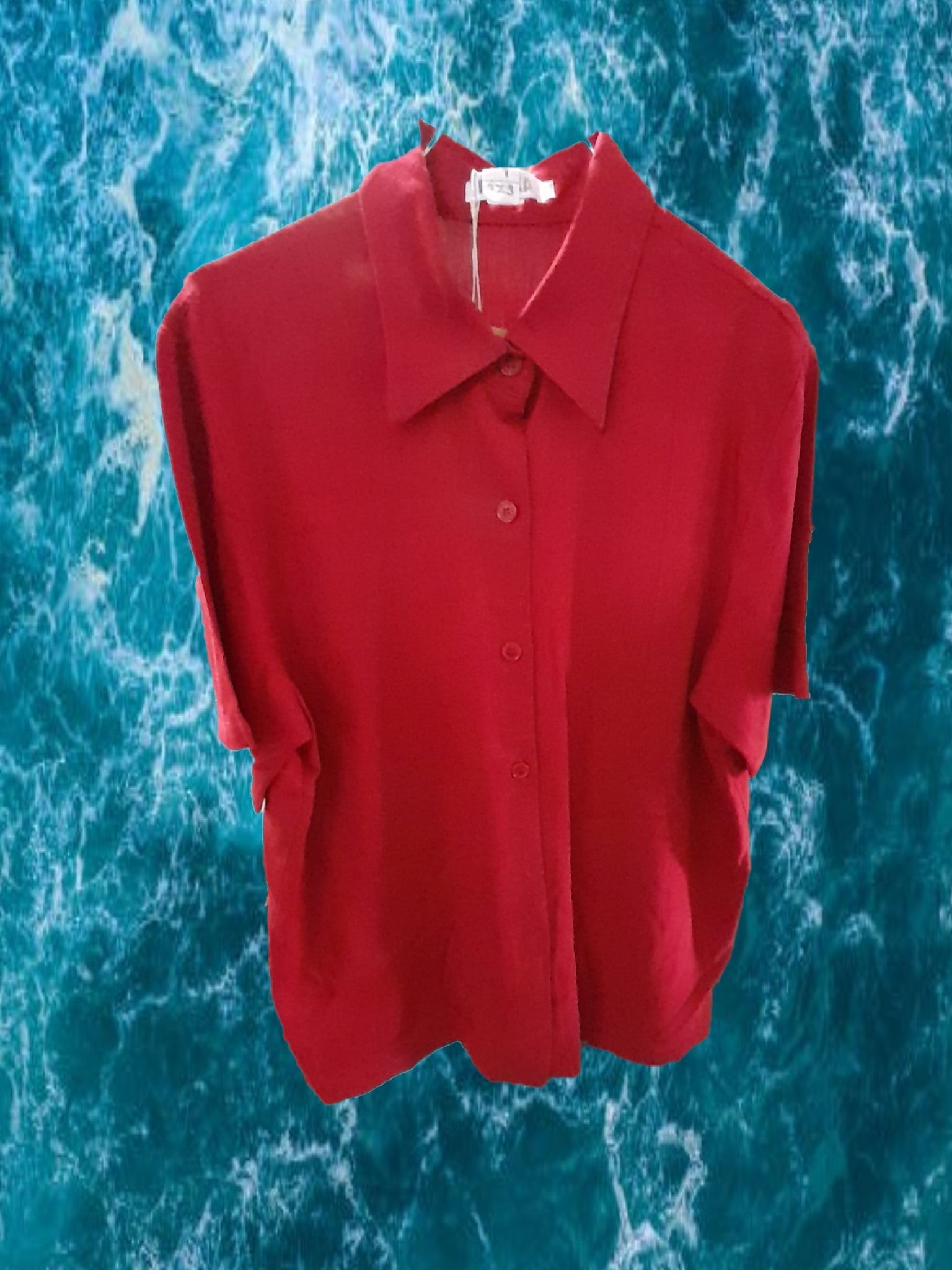 BLUSA ROJA MANGA CORTA CON BOTONES IMITACIÓN LINO