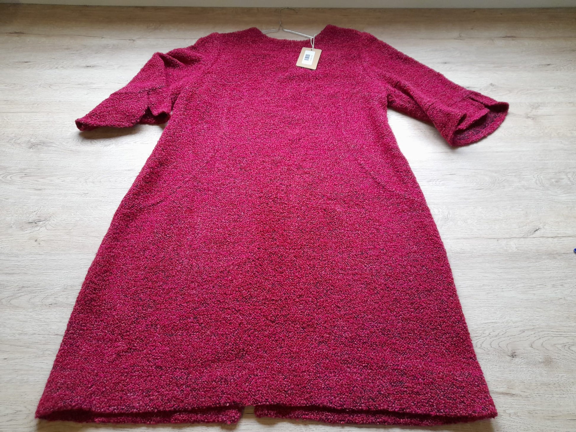 VESTIDO MIDI IMITACIÓN LANA FUCSIA MANGA FRANCESA