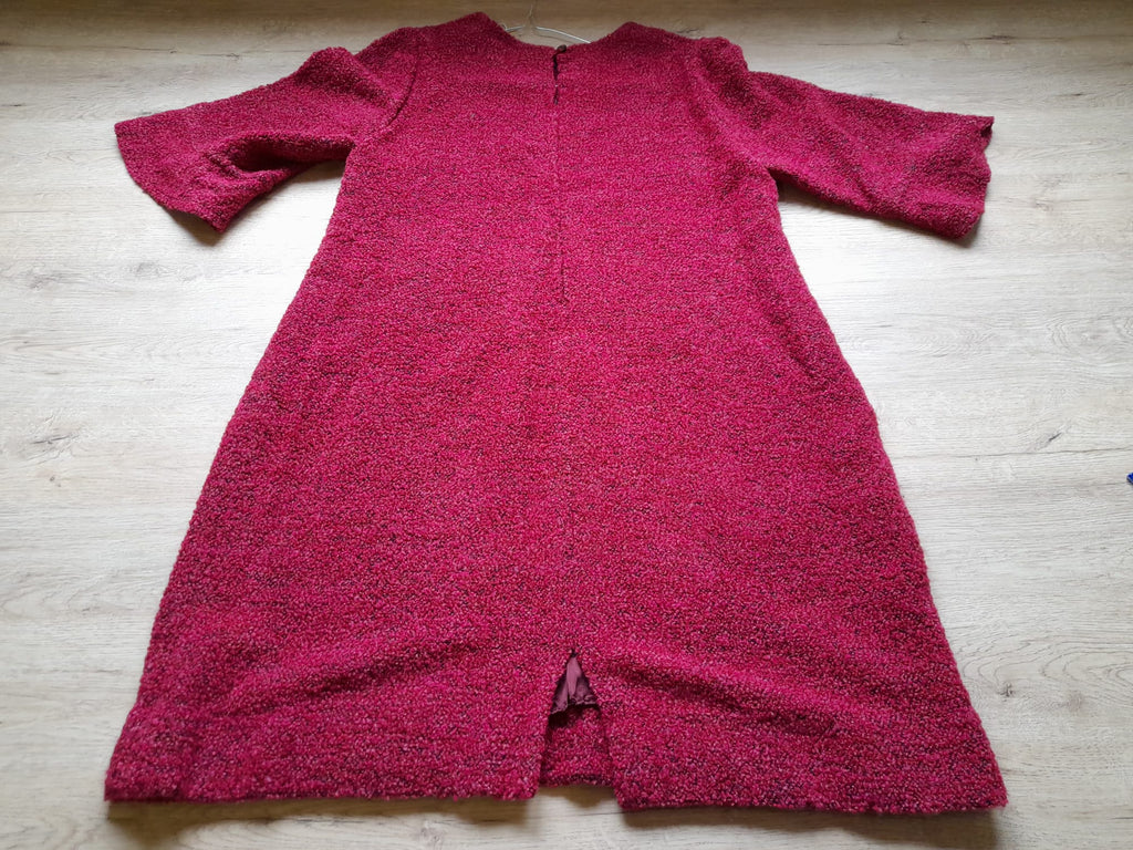 VESTIDO MIDI IMITACIÓN LANA FUCSIA MANGA FRANCESA