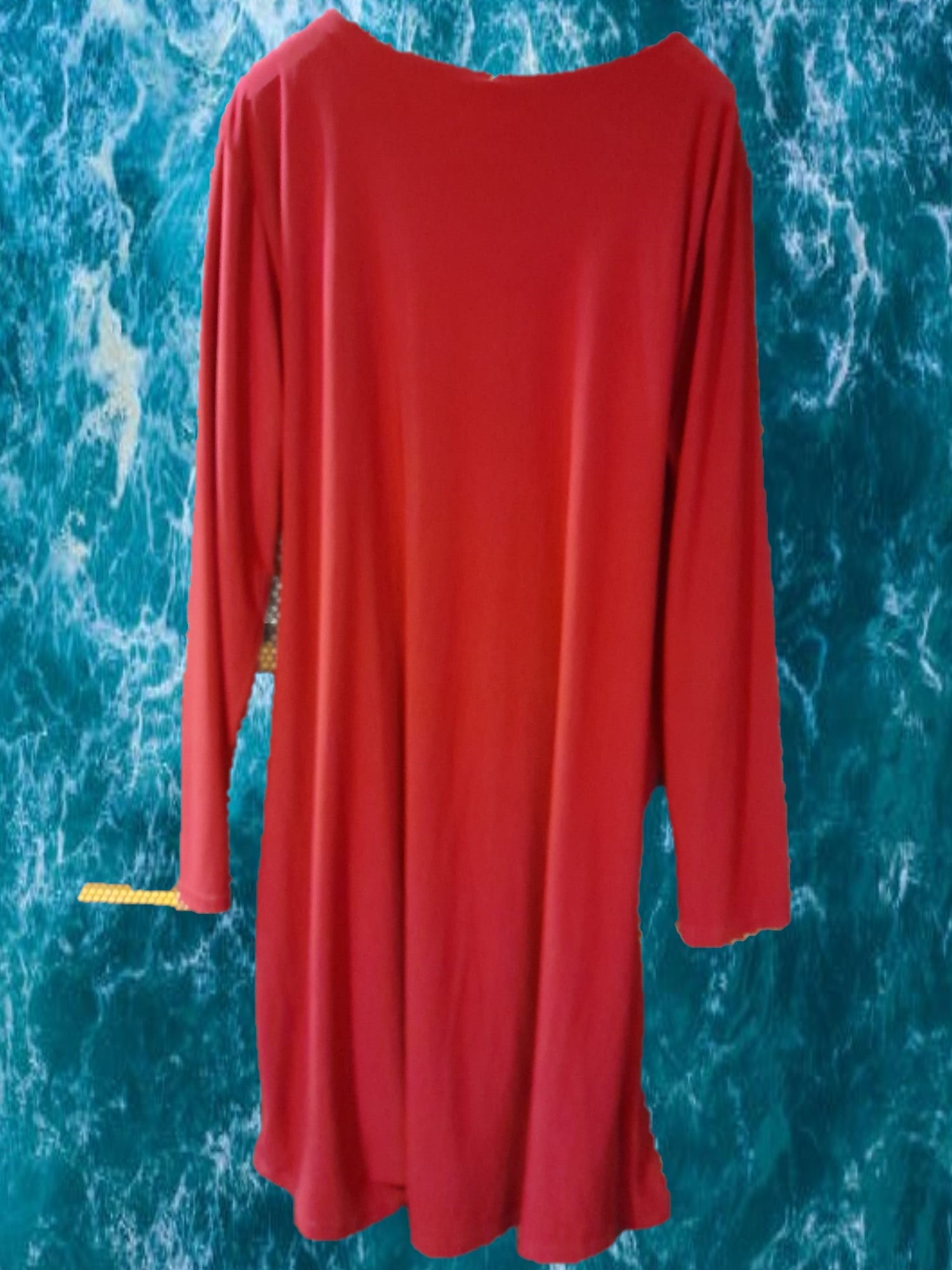 VESTIDO MIDI GRANATE M/L CON DETALLE PLATEADO EN CINTURA