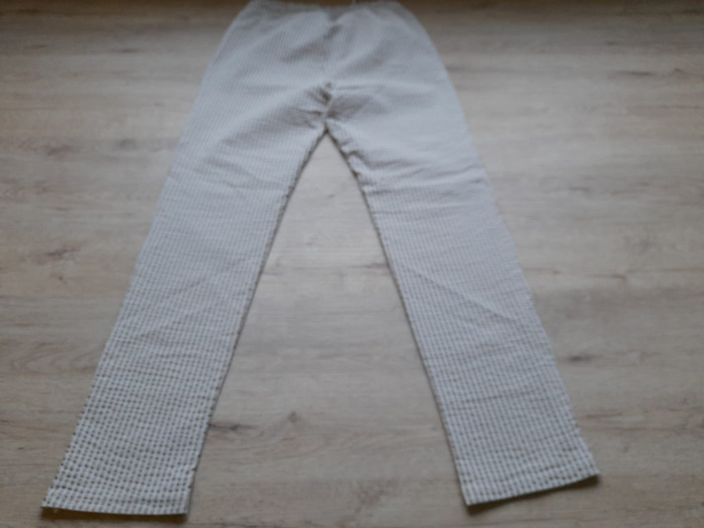 PANTALÓN BLANCO CON RAYAS BEIGE Y GOMA EN CINTURA