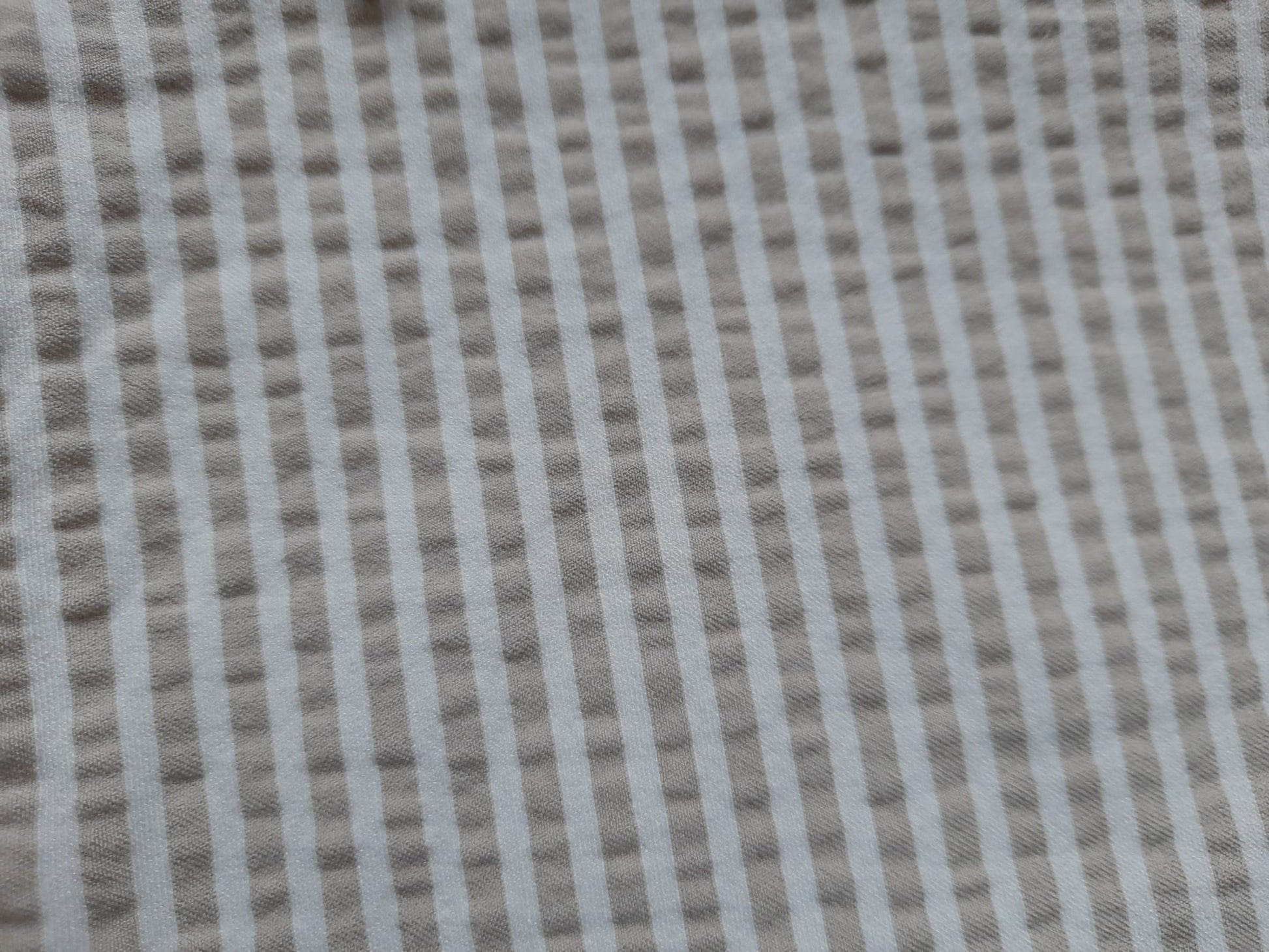 PANTALÓN BLANCO CON RAYAS BEIGE Y GOMA EN CINTURA