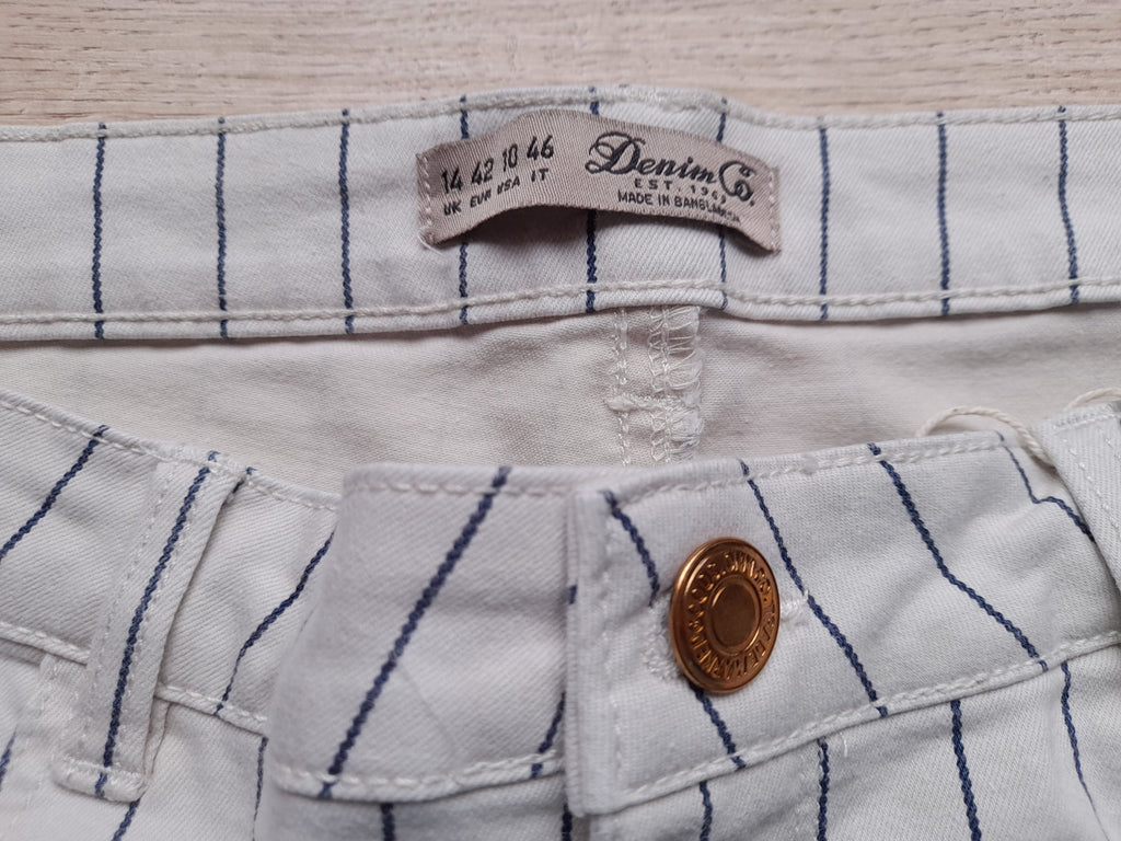 PANTALÓN BLANCO CON RAYAS AZULES ELÁSTICO
