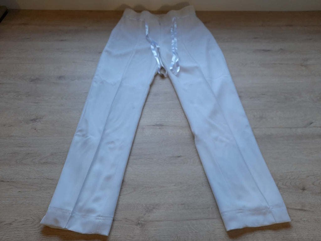 PANTALÓN BLANCO MUJER DE VESTIR CON FORRO Y LAZO PARA CINTURA