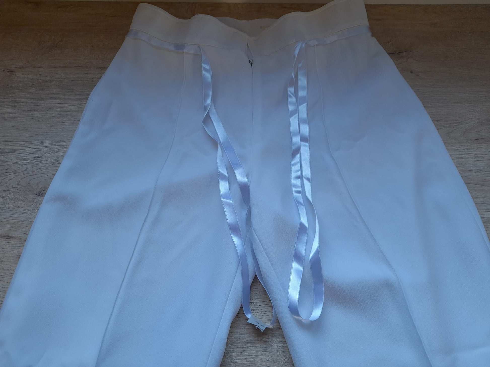 PANTALÓN BLANCO MUJER DE VESTIR CON FORRO Y LAZO PARA CINTURA