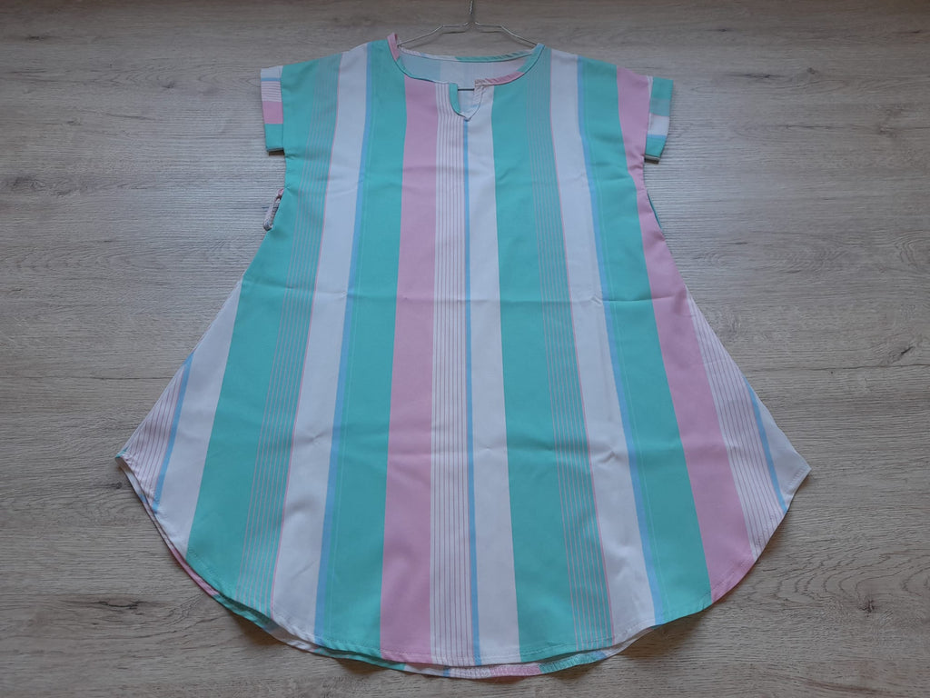 BLUSA ENTALLADA M/C RAYAS MULTICOLOR (FALTA CINTURÓN)