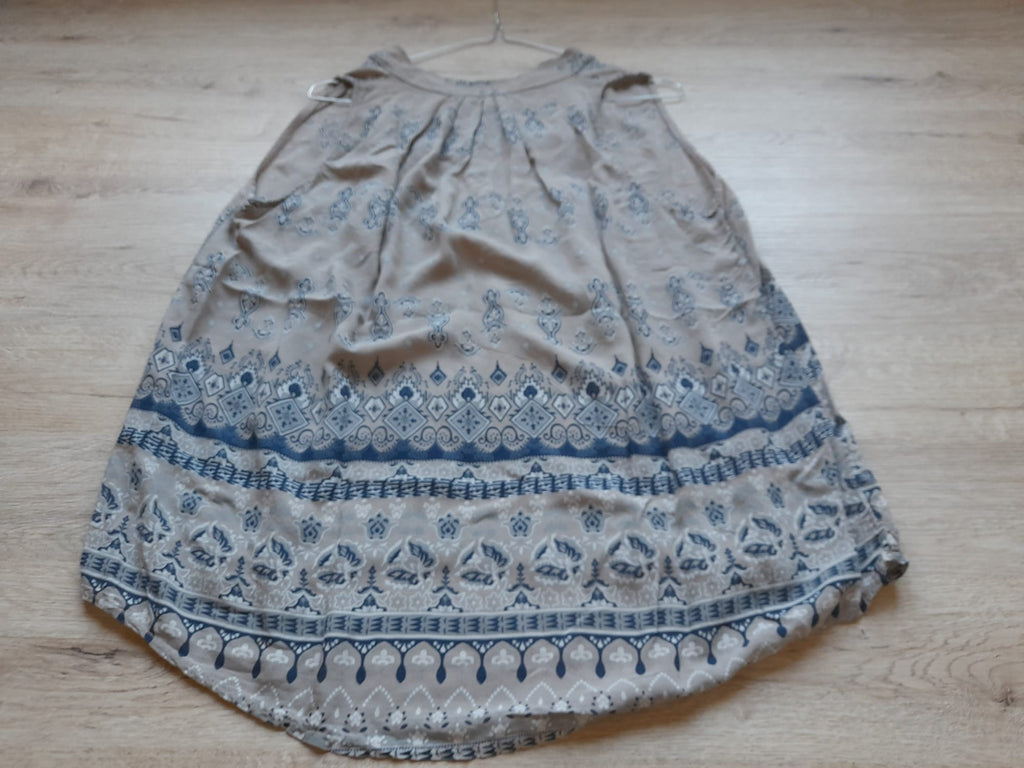 BLUSA SIN MANGAS MARRÓN CON ESTAMPADO AZUL