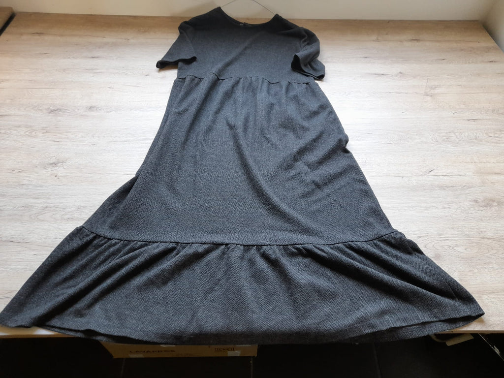 VESTIDO LARGO M/C GRIS JASPEADO