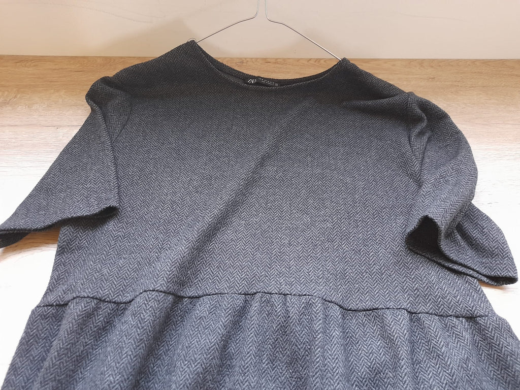 VESTIDO LARGO M/C GRIS JASPEADO