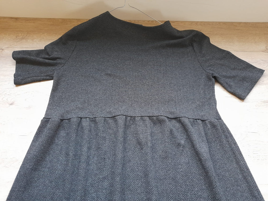 VESTIDO LARGO M/C GRIS JASPEADO
